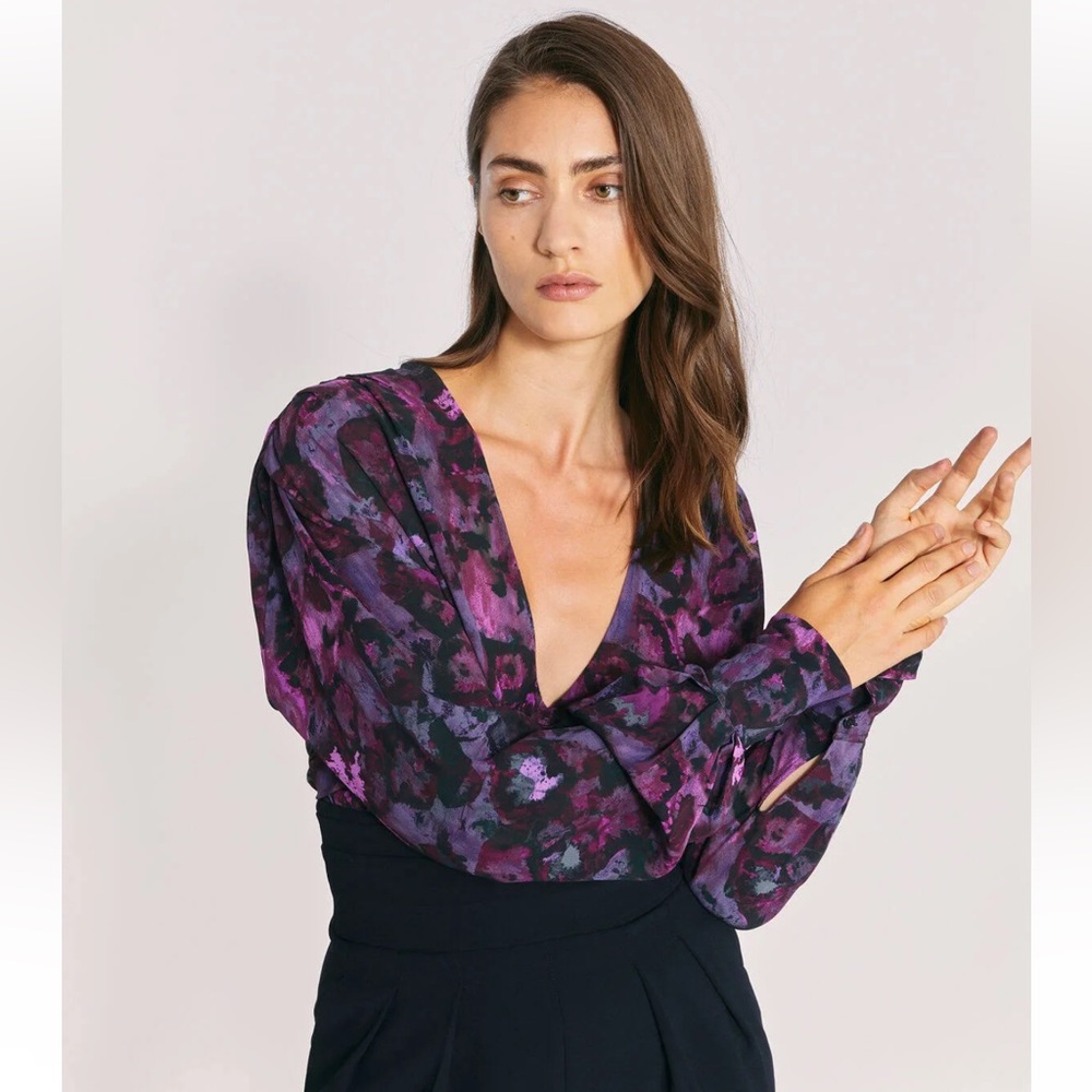 IRO Women's Purple Floral Top Medium